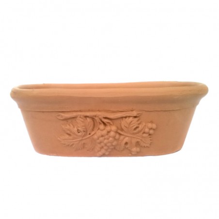 Piccolo vaso ovale terracotta Deruta per piante grasse aromatiche con grappolo uva