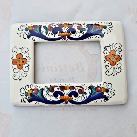 Placca coprinterruttori ceramica maiolica Deruta dipinta a mano decoro ricco Deruta Blu F compatibile matix