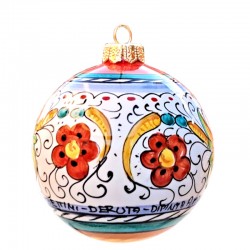 Palla di Natale ceramica maiolica Deruta dipinta a mano decoro Ricco Deruta blu rosso