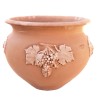 Big round terracotta planter with cluster grapes and leaves handmade