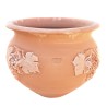 Big round terracotta planter with cluster grapes and leaves handmade