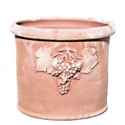Vaso cilindrico in Terracotta con grappolo uva lavorato a mano