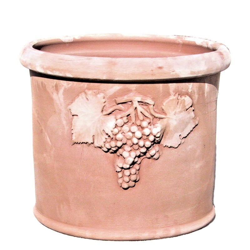 Cylindrical vase in Terracotta with grapes hand made