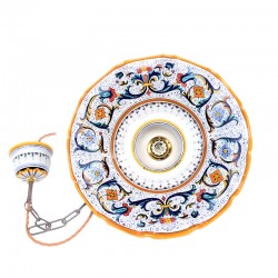 Lampadario ceramica maiolica Deruta dipinto a mano decoro Ricco Deruta Giallo ondulato