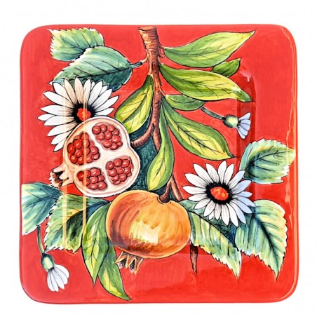 Square plate or tray ceramic majolica Deruta hand painted Pomegranate decoration