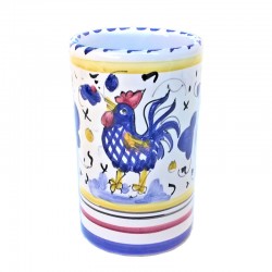 Pen holders Deruta majolica hand painted with blue rooster Orvieto decoration