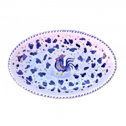 Piatto ovale da portata ceramica maiolica Deruta gallo blu Orvietano