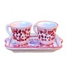 Coffee Service Deruta majolica ceramic hand painted with 2 cups and tray with red Arabesque decoration