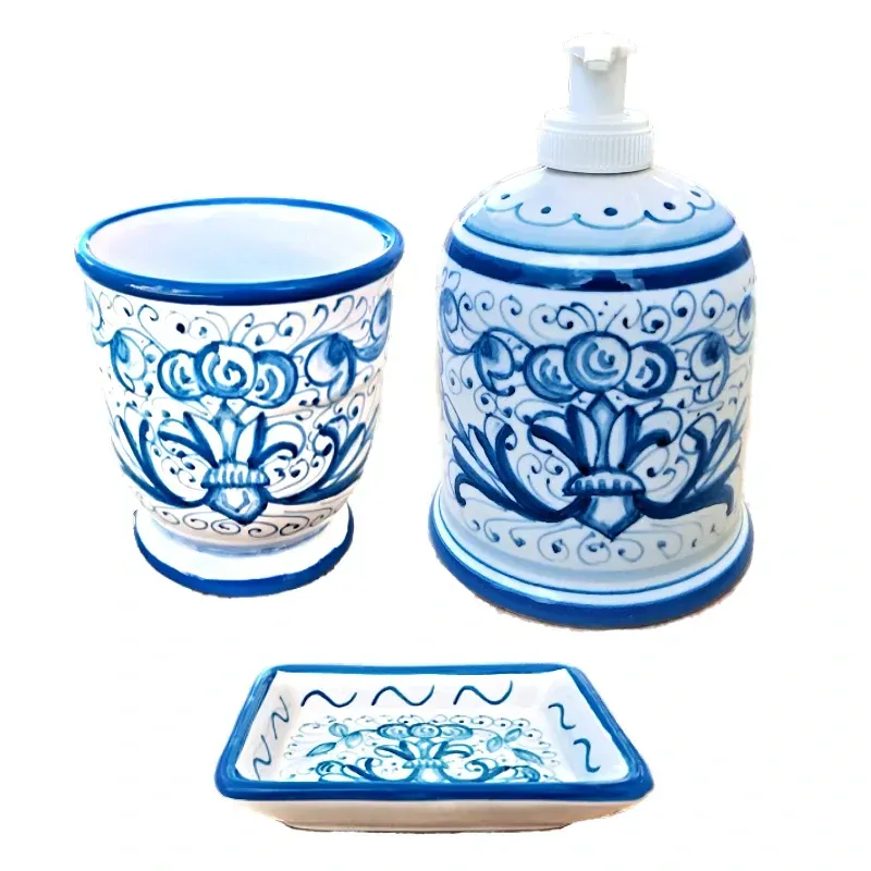 Bathroom set majolica ceramic Deruta rich Deruta turquoise single color 3 PCS