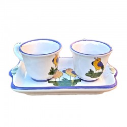 Coffee set majolica ceramic Deruta little bird 3 PCS