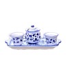 Servizio caffè ceramica maiolica Deruta dipinto a mano 2 tazze zuccheriera e vassoio decoro arabesco blu