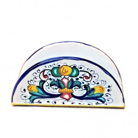 Portatovaglioli ceramica maiolica Deruta dipinto a mano decoro Ricco Deruta Blu mezza luna