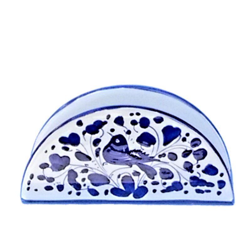 Portatovaglioli mezza luna ceramica maiolica Deruta arabesco blu