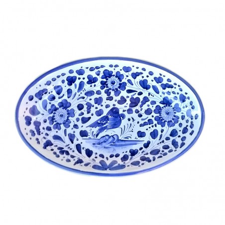 Vassoio ceramica maiolica Deruta dipinto a mano da portata ovale decoro Arabesco blu