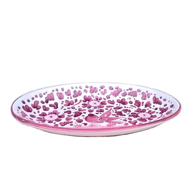 Oval serving plate majolica ceramic Deruta red arabesque