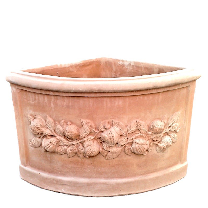 Angular terracotta vase with pomegranate hand made