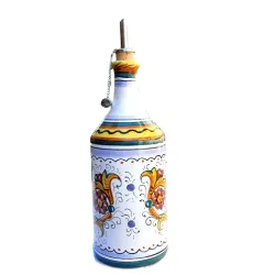 Cylindrical Deruta majolica cruet hand painted with Raffaellesque decoration