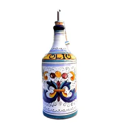 Cylindrical Deruta majolica cruet hand painted with Rich Deruta Blue decoration