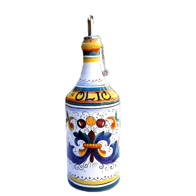 Oliera ceramica maiolica Deruta cilindrica dipinta a mano decoro Ricco Deruta Giallo