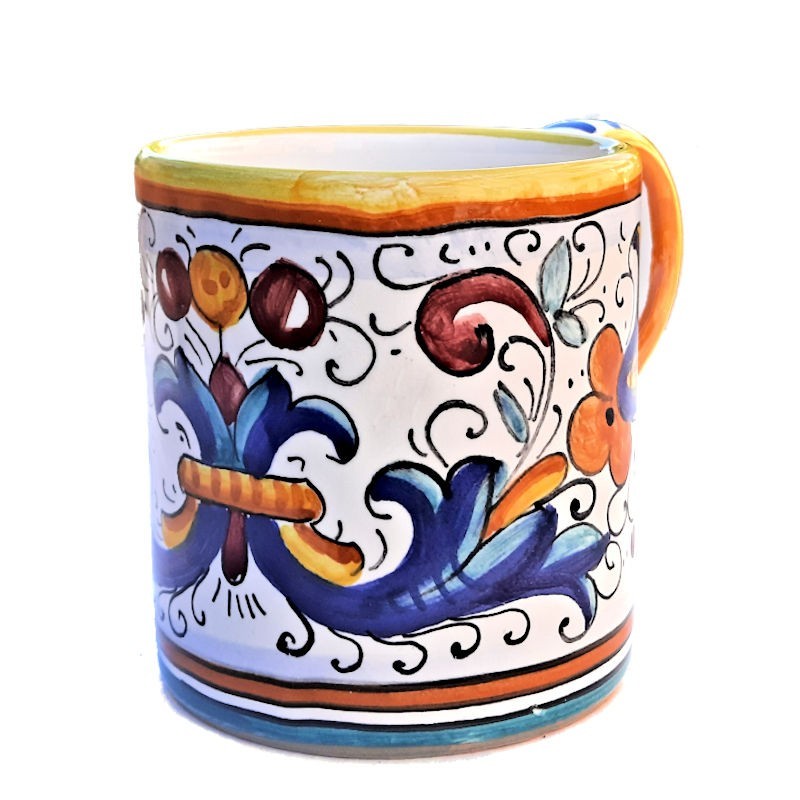 Glass Mug majolica Deruta hand painted Rich Deruta Yellow decoration