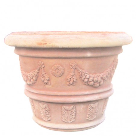 Big decorated classic vase terracotta with edges handmade
