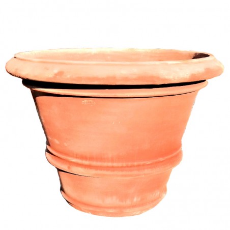 Big smooth classic vase terracotta with edges handmade