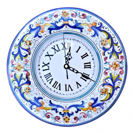 Wall clock in Deruta majolica hand painted Rich Deruta Blue decoration