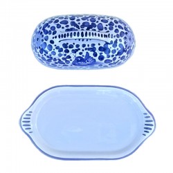 Deruta majolica butter dish hand painted with Blue Arabesque decoration