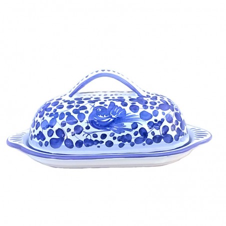 Deruta majolica butter dish hand painted with Blue Arabesque decoration