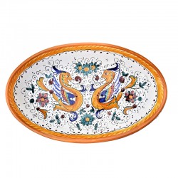 Vassoio ceramica maiolica Deruta dipinto a mano da portata ovale decoro Raffaellesco