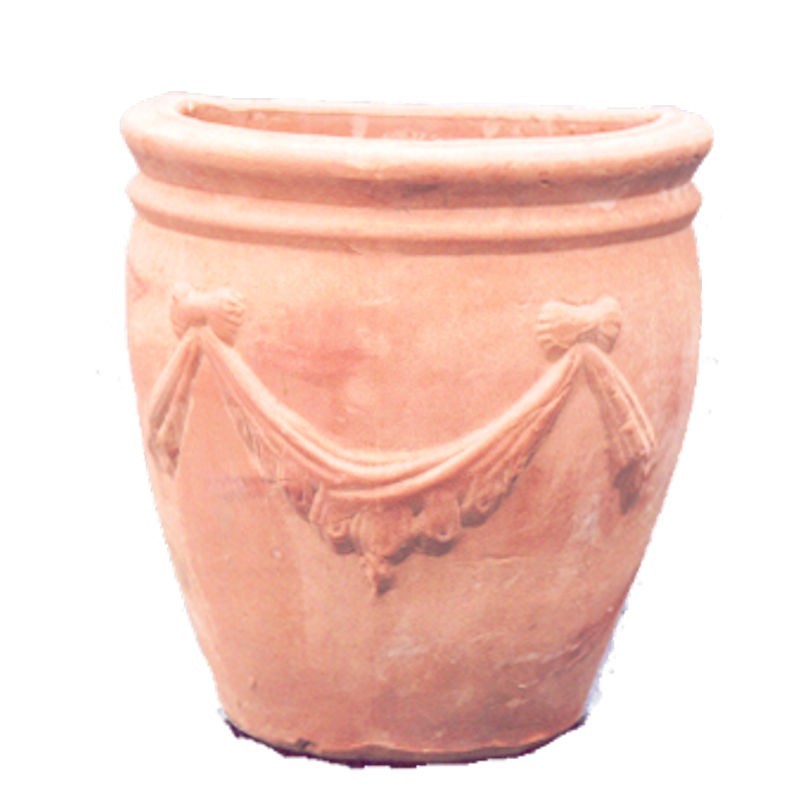 Wall vase in terracotta with festoon hand made model amphora
