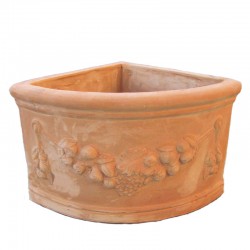 Corner vase terracotta with festoon handmade