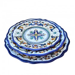 Scalloped table Set 3 PCS ceramic majolica deruta rich Deruta blue floral doily