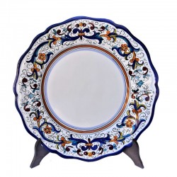 Piatto tavola ceramica maiolica Deruta dipinto a mano decoro ricco Deruta blu smerlato
 Piatti da tavola-Piatto Piano Cm. 28,5