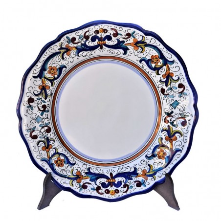 Scalloped table plate majolica ceramic Deruta rich Deruta blue
