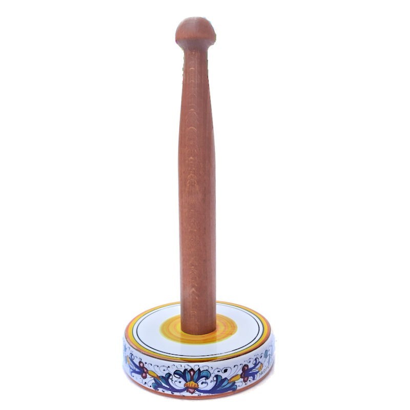 Roll holder with wood majolica ceramic Deruta rich Deruta yellow