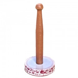 Roll holder with wood majolica ceramic Deruta red arabesque