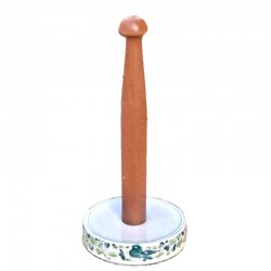 Roll holder with wood majolica ceramic Deruta green arabesque