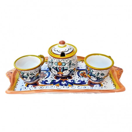 Coffee Service With 2 Cups, Sugar Bowl and Tray Rich Deruta Yellow
