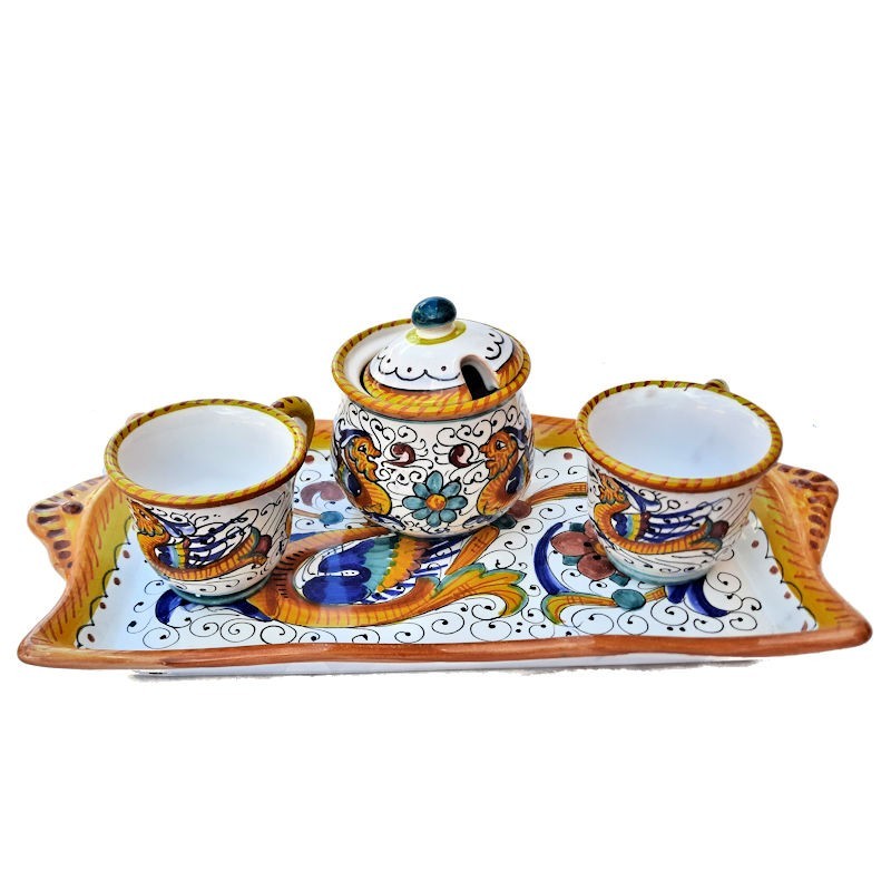 Coffee set majolica ceramic Deruta raphaelesque 4 PCS