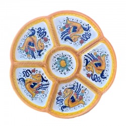 Antipastiera ceramica maiolica Deruta 6 scomparti decoro Raffaellesco rotonda