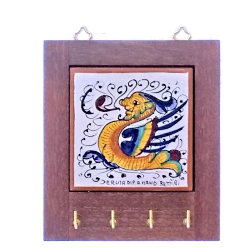 Hanger Deruta majolica ceramic with wooden frame Raphaelesque decoration Cm. 14