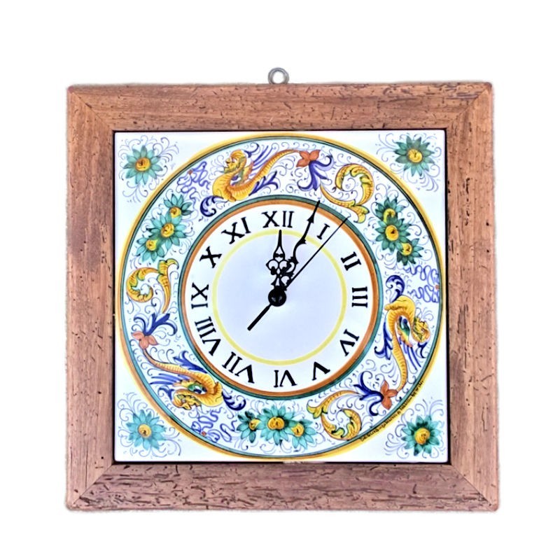 Clock majolica Ceramic Deruta raphaelesque antique wooden