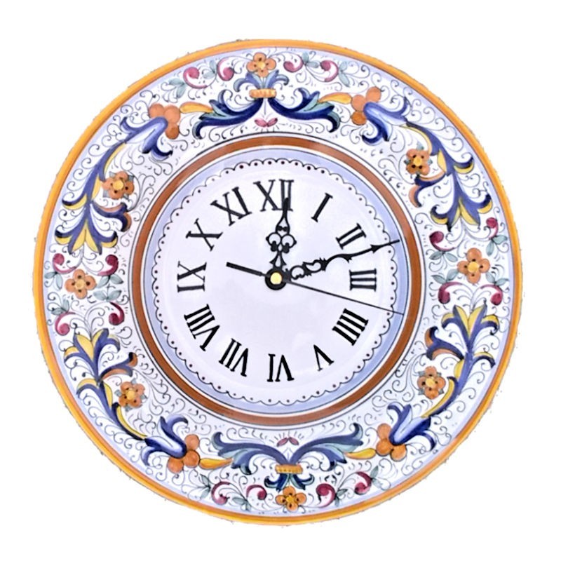 Orologio ceramica maiolica Deruta da parete dipinto a mano decoro Ricco Deruta Giallo