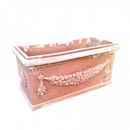 Rectangular terracotta box with festoon handmade