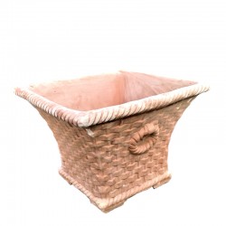 Square terracotta vase cesto with rings handmade