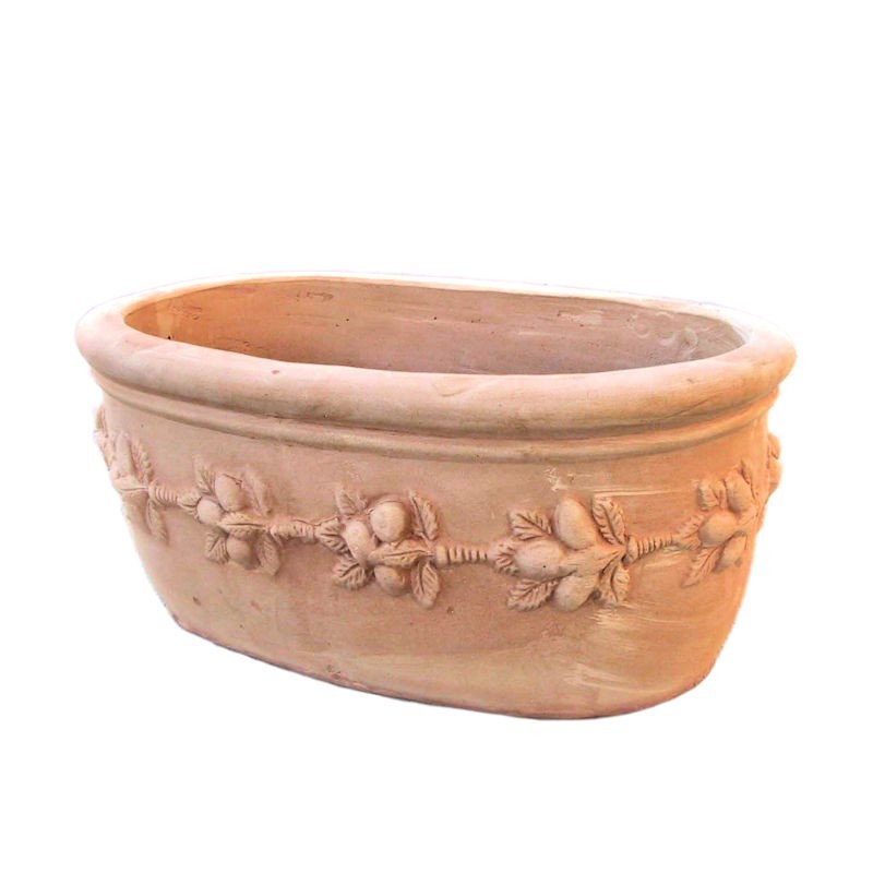 Oval terracotta vase with fruit hand made