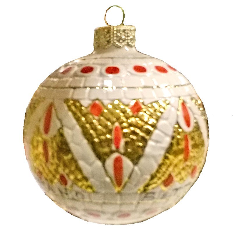 Christmas ornaments ball Deruta majolica ceramic hand painted with Gold decotation White