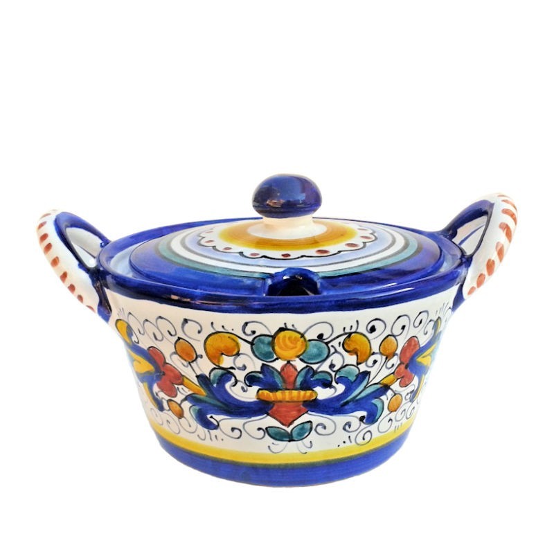Deruta majolica cheese bowl hand painted with Rich Deruta Blue decoration