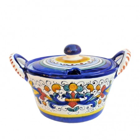 Deruta majolica cheese bowl hand painted with Rich Deruta Blue decoration